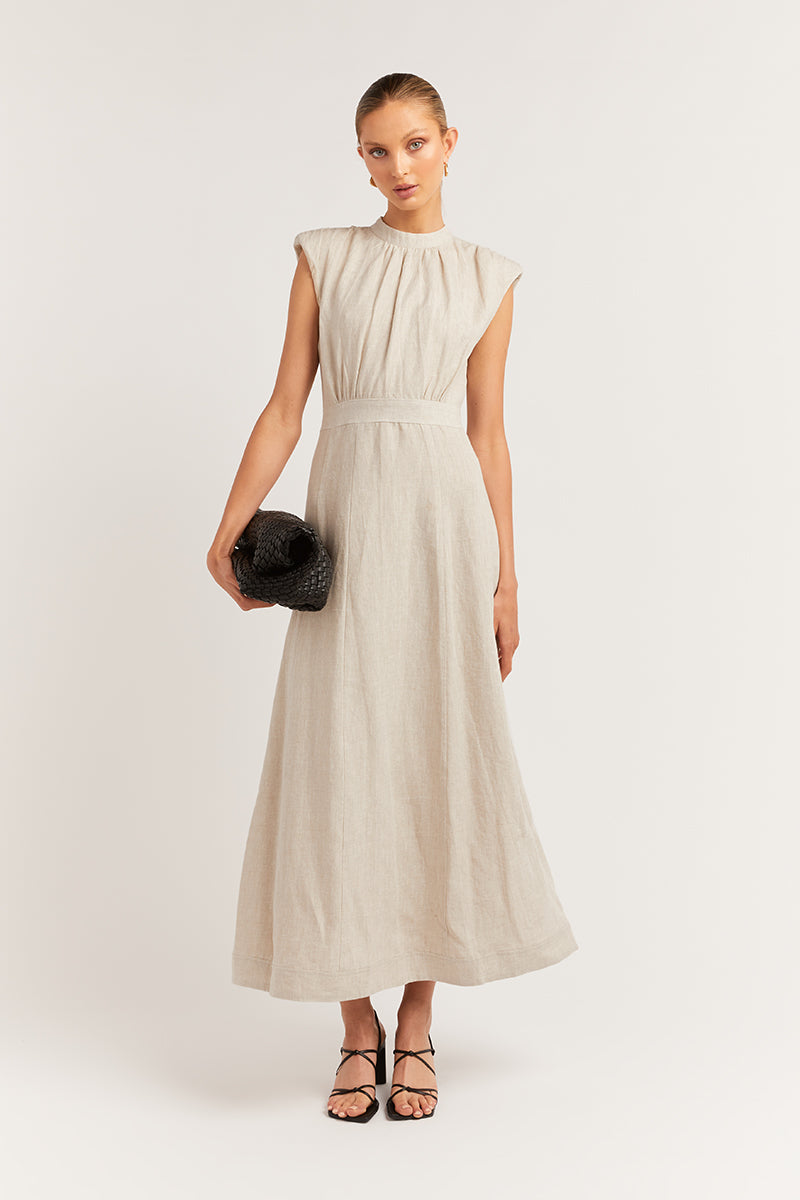 DIMITY NATURAL LINEN MIDI DRESS | Dissh